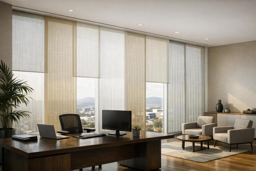 Cortinas panel japonés para oficinas modernas.jpg